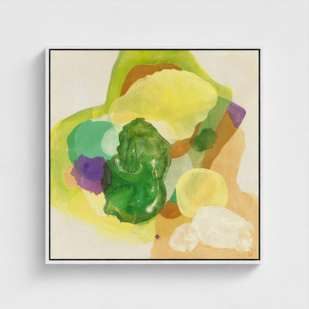 The Frog, organic abstract art print in a white frame, close-up. Ingeborg Andersson Art