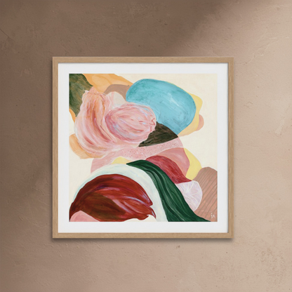 There is so much to tell, textured abstract art print on paper in a classic frame, close-up. Ingeborg Andersson Art
