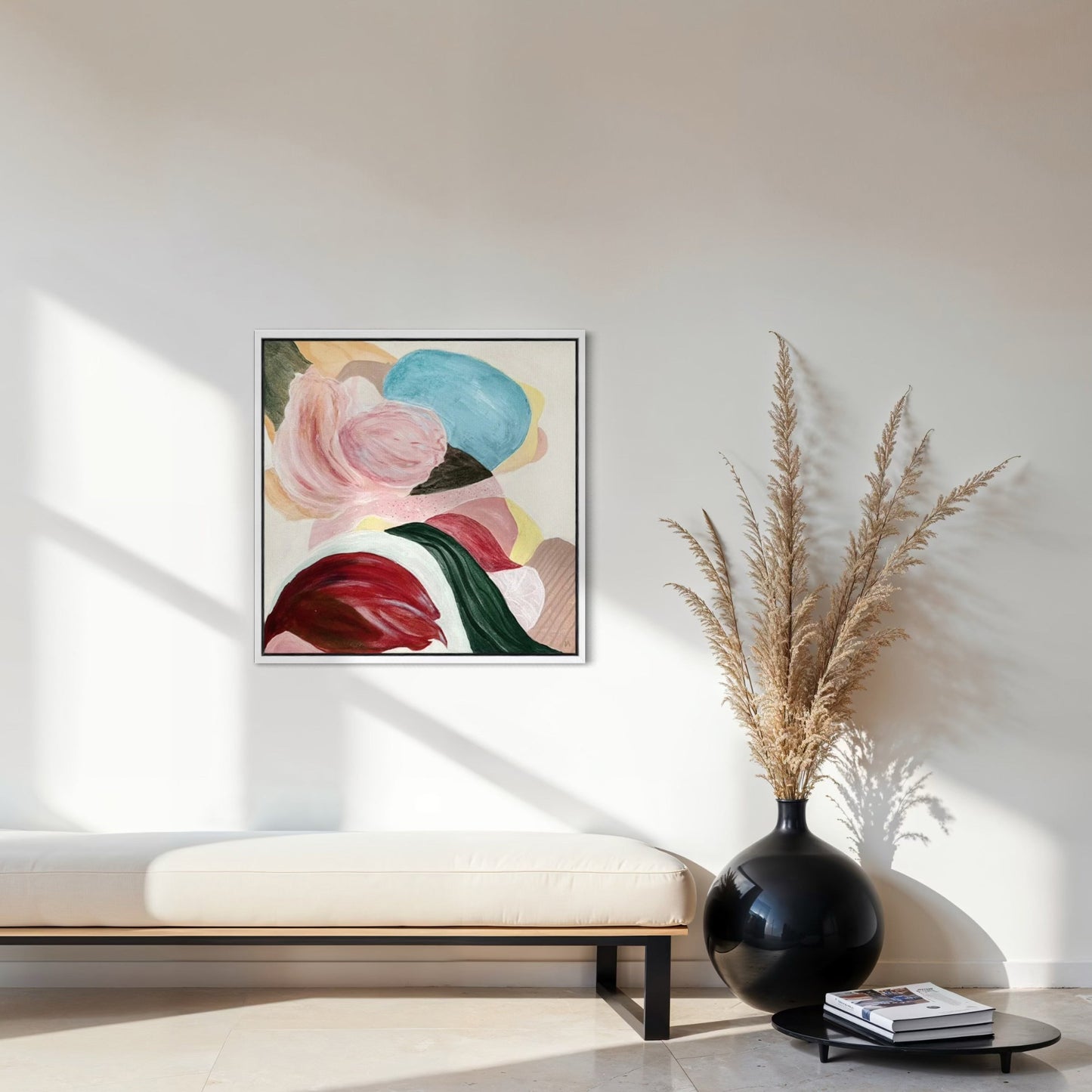 There is so much to tell, textured abstract art print in white frame. Ingeborg Andersson Art