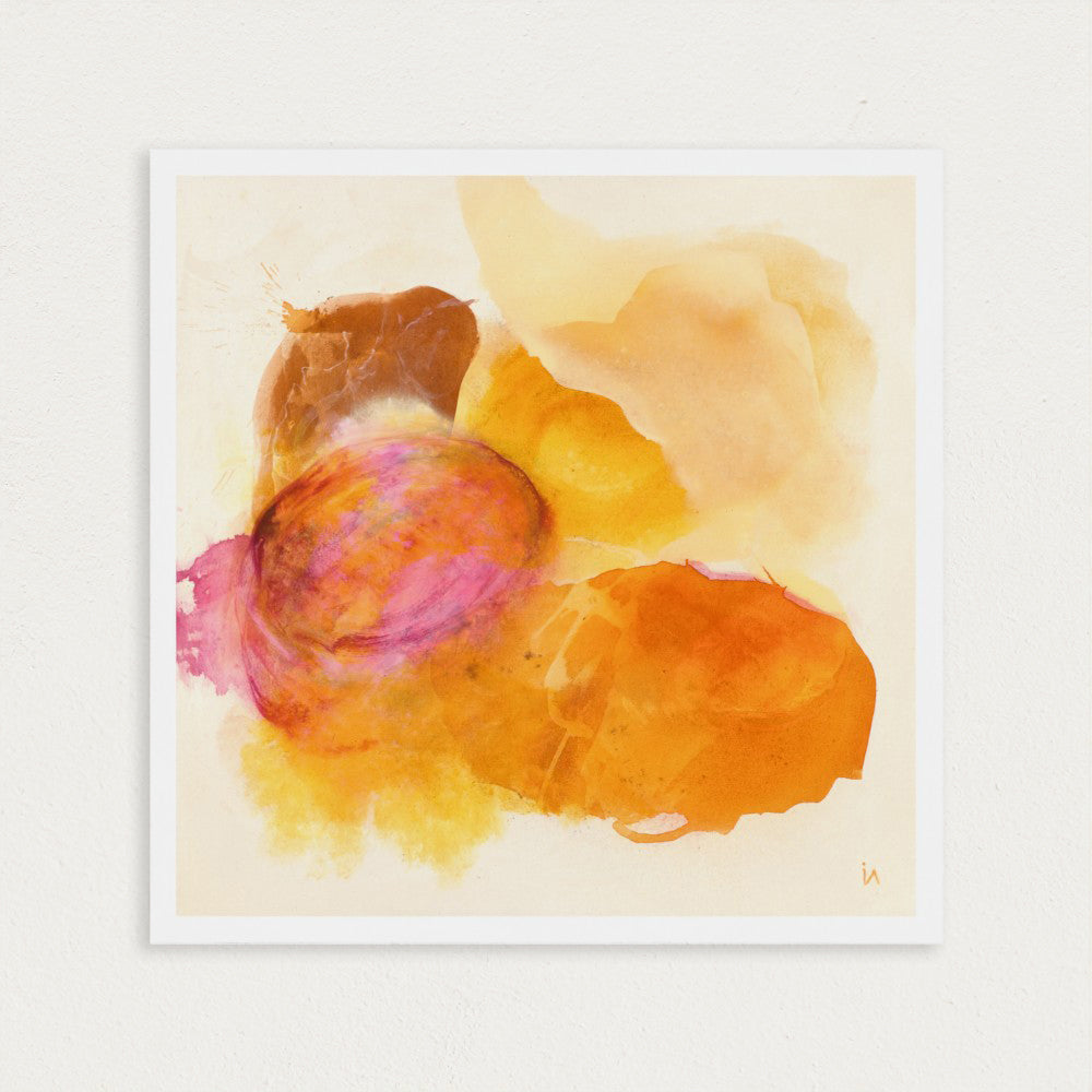 Close-up of a warm mini art print showing the premium paper and 0.5 cm white border.