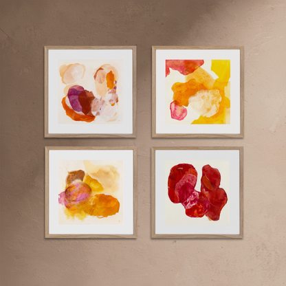 Warm Mini Print Collection featuring four abstract art prints in golden and earthy tones.