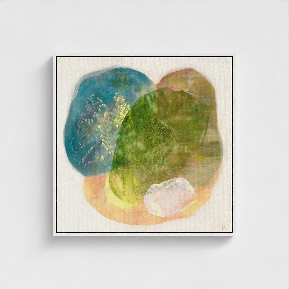 Whisperings, a calming abstract wall art print on canvas, white frame. Ingeborg Andersson Art