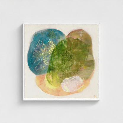 Whisperings, a calming abstract wall art print on canvas, white frame. Ingeborg Andersson Art
