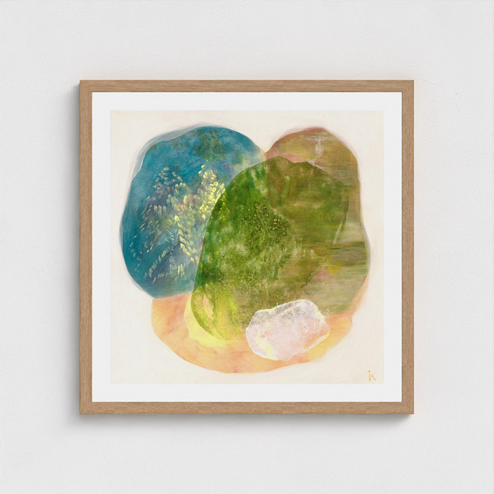 Calming abstract wall art print on paper, classic frame in natural finish. Ingeborg Andersson Art