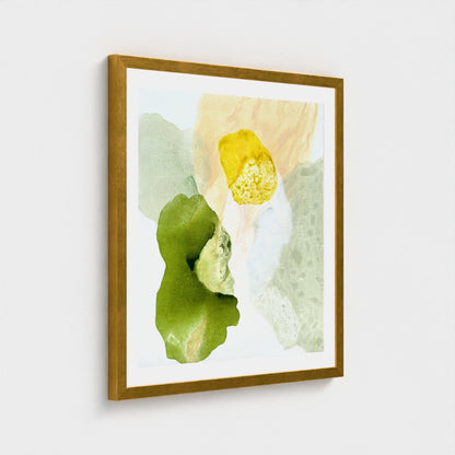 Yellow Diamond, modern abstract wall decor print on paper, framed in gold finish. Ingeborg Andersson Art