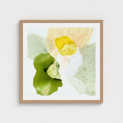 Yellow Diamond, modern abstract wall decor print on paper, framed in natural finish. Ingeborg Andersson Art