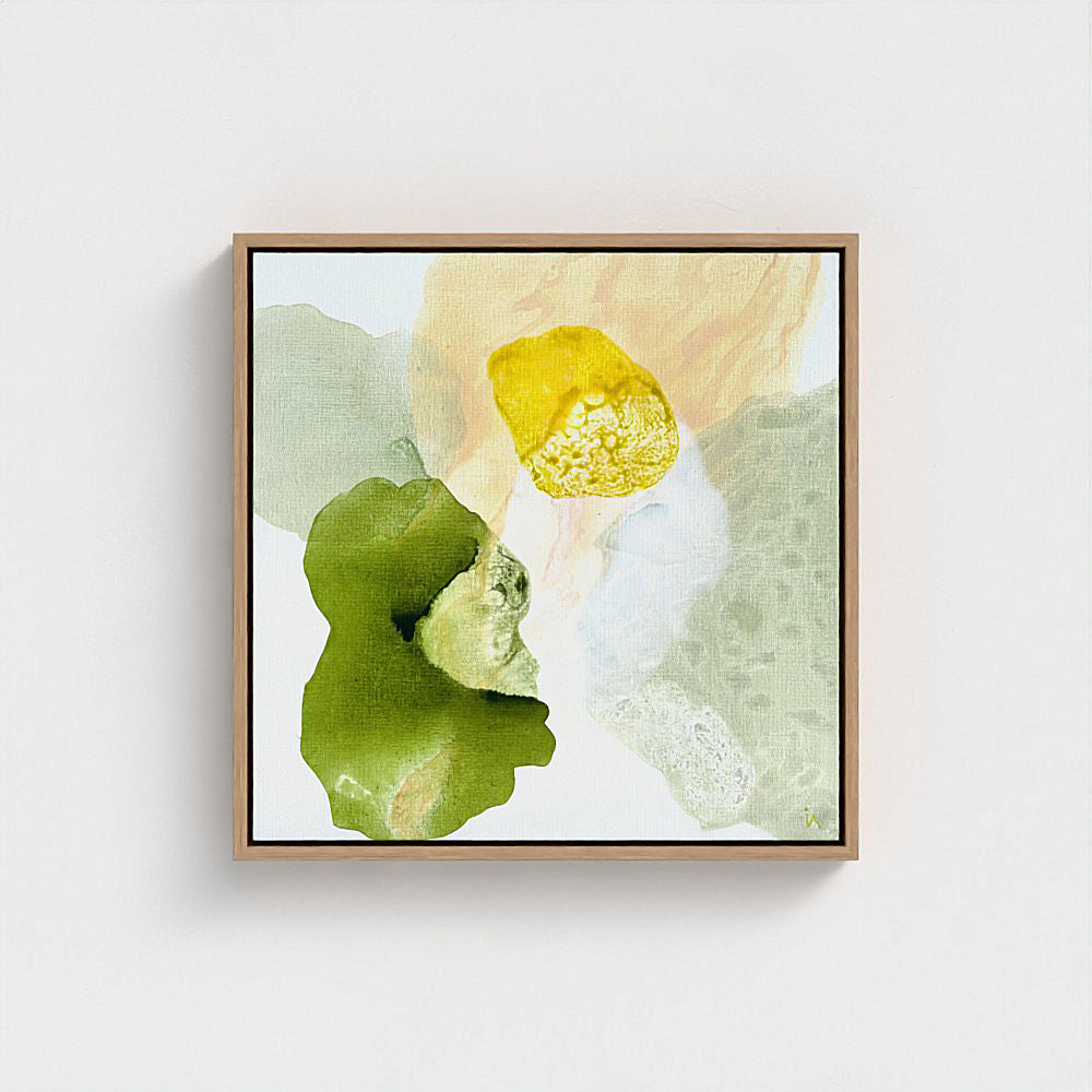 Yellow Diamond, modern abstract wall decor print in a natural frame. Ingeborg Andersson Art