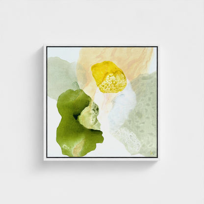 Yellow Diamond, modern abstract wall decor print close-up in a white frame. Ingeborg Andersson Art